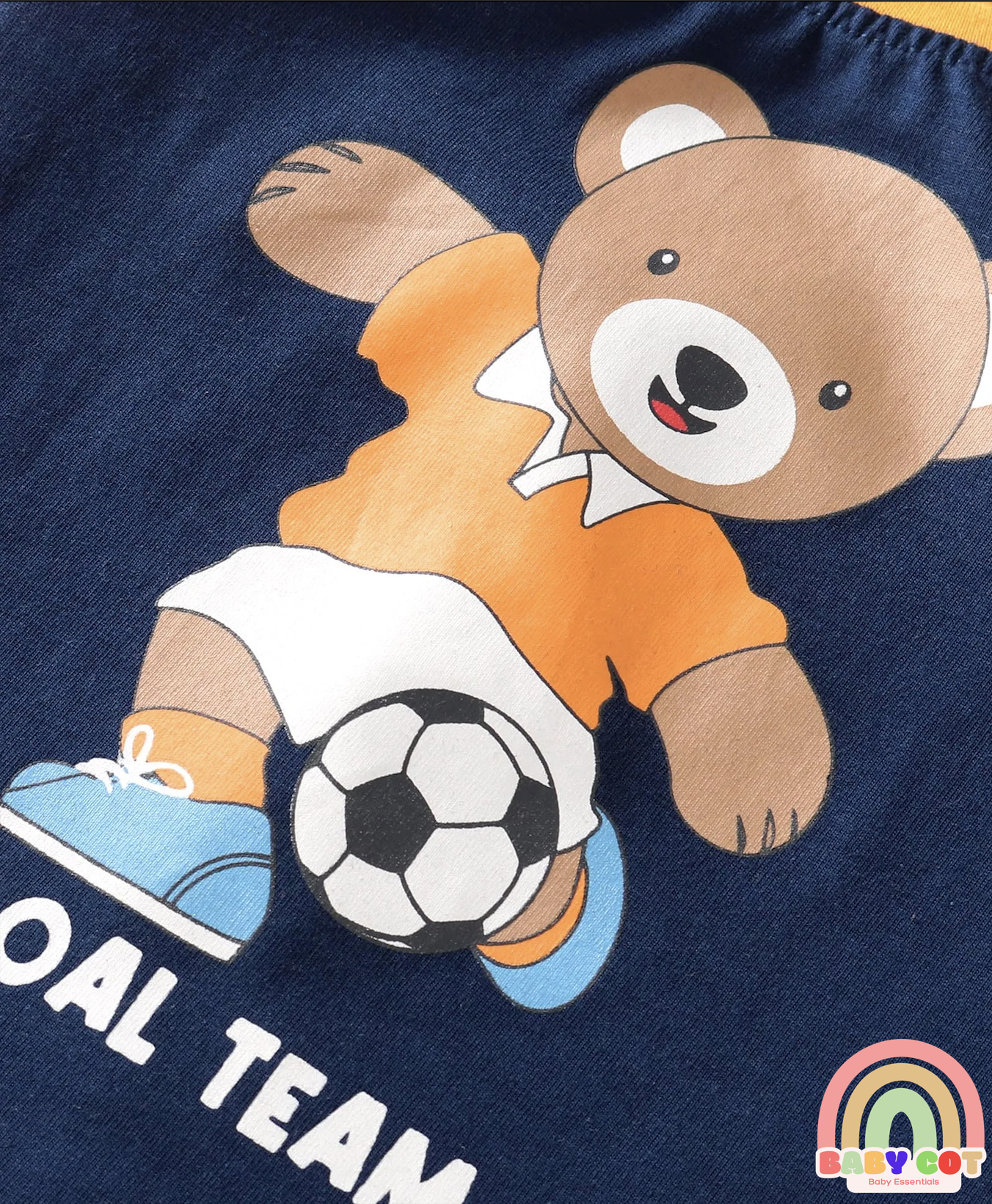 Cotton Knit Full Raglan Sleeves T-Shirt With Teddy Bear Print - Navy Blue