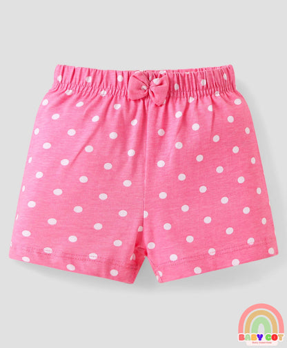 Cotton Knit Mid Thigh Shorts With Polka Dots & Birds Print with Bow Applique Pack of 3 - Blue Pink & Orange
