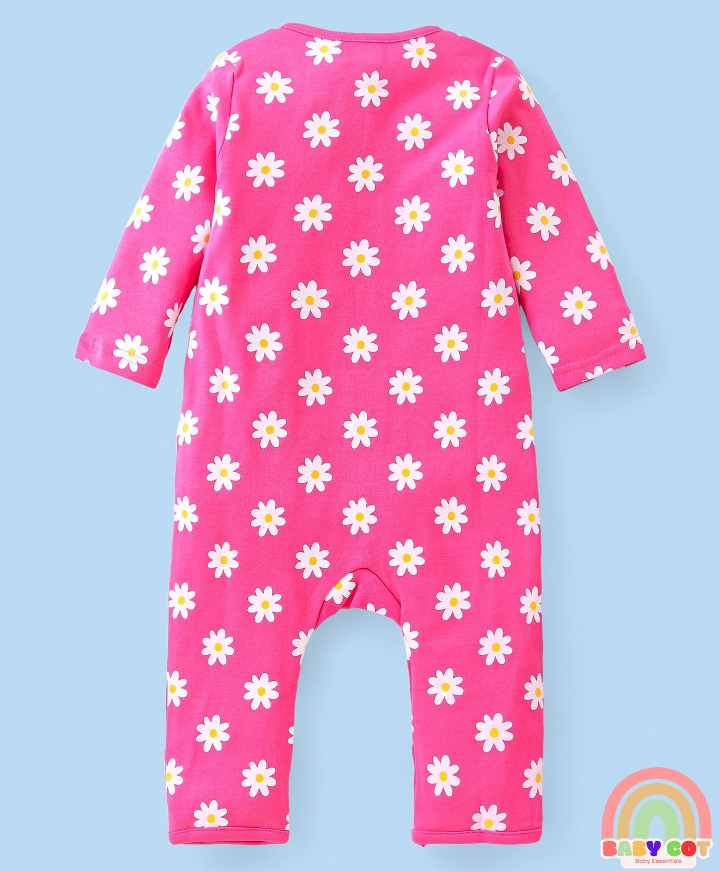 100% Cotton Knit Full Sleeves Floral Printed Romper Pack of 2 - Pink