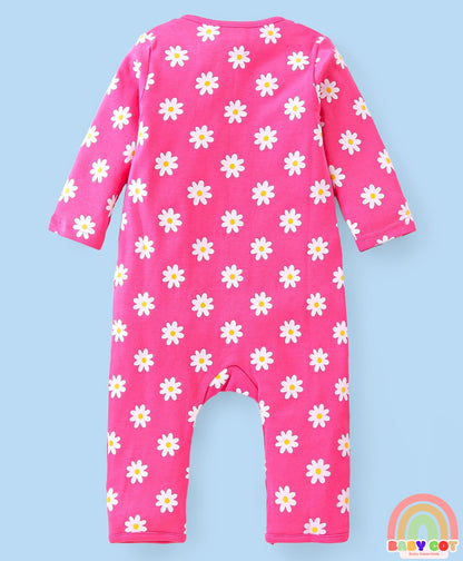 100% Cotton Knit Full Sleeves Floral Printed Romper Pack of 2 - Pink
