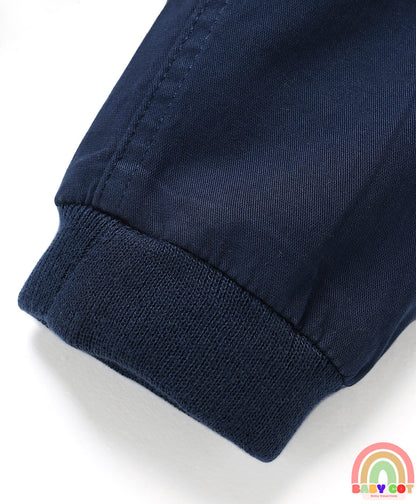 Twill Woven Full Length Solid Coloured Trousers With Stretch - Navy Blue