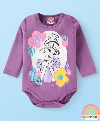 Interlock Knit Full Sleeves Onesies with Disney Princess Graphics Pack of 3- White Pink & Purple
