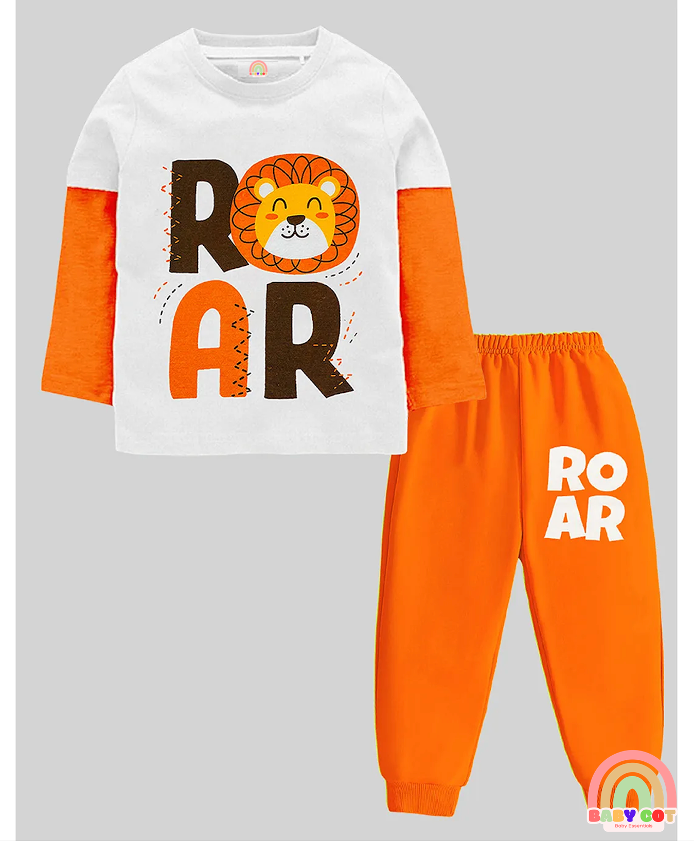 Pack Of 2 Full Doctor Sleeves Animals & Space Theme Printed Coordinating Tees & Joggers Set - Black Orange White & Green