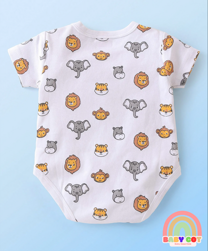100% Cotton Knit Half Sleeves Onesies Animal Print Pack of 3 - Multicolour