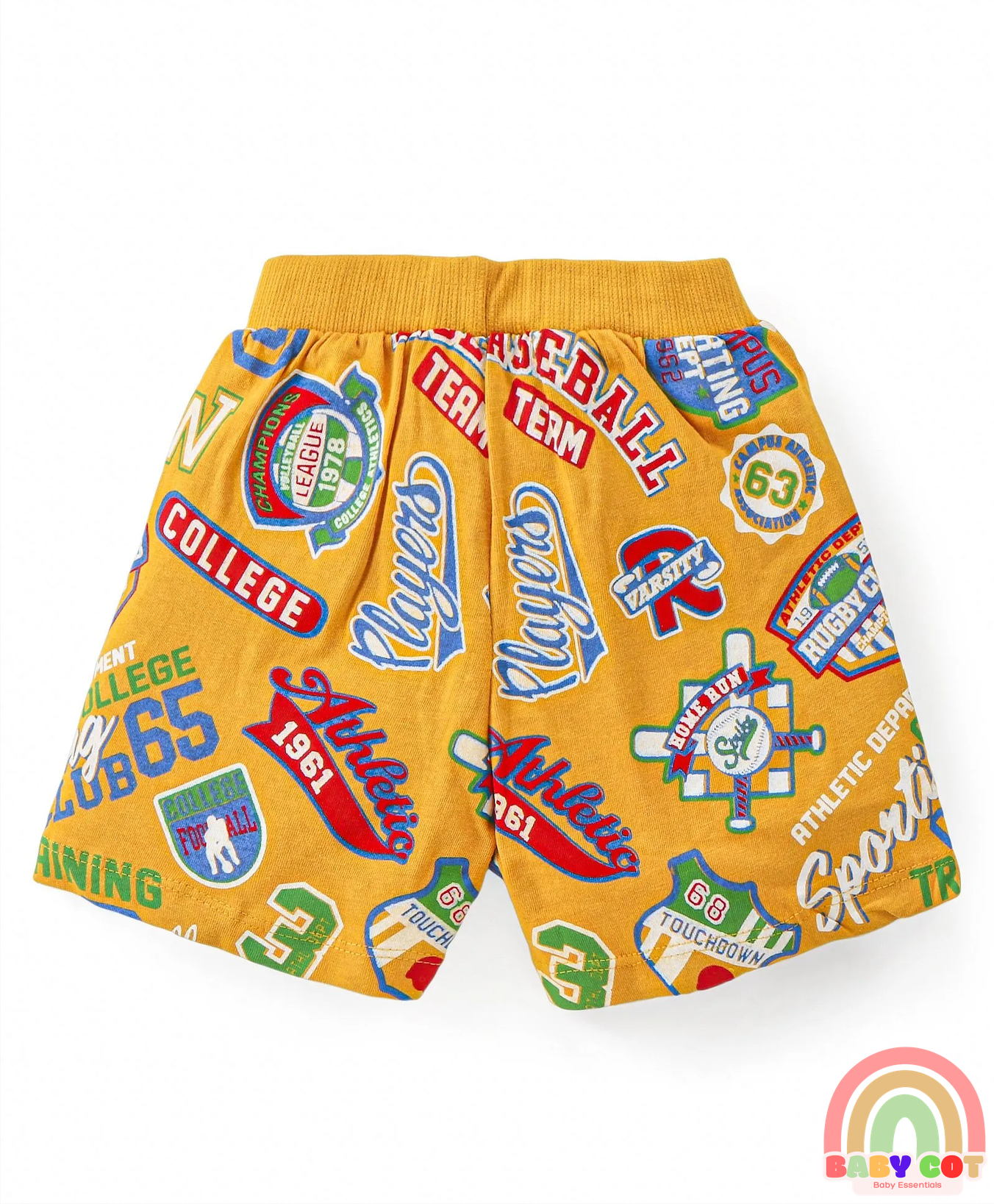 Cotton Knit Shorts with Number & Text Print Pack of 3 - Blue Red & Yellow