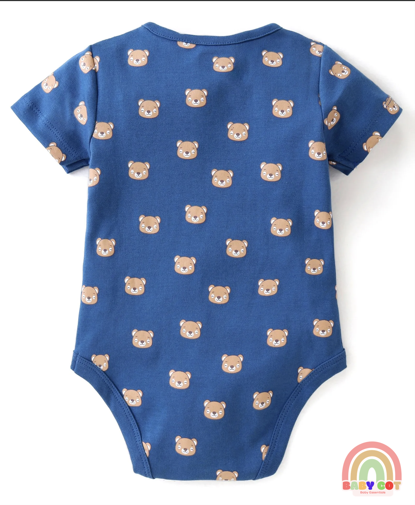 100% Cotton Knit Half Sleeves Onesies Stripes & Bear Print Pack Of 5 - Blue Yellow & White
