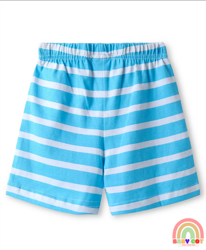 Single Jersey Knit Mid Thigh Shorts With Text Print Pack of 3 - Red Light & Navy Blue