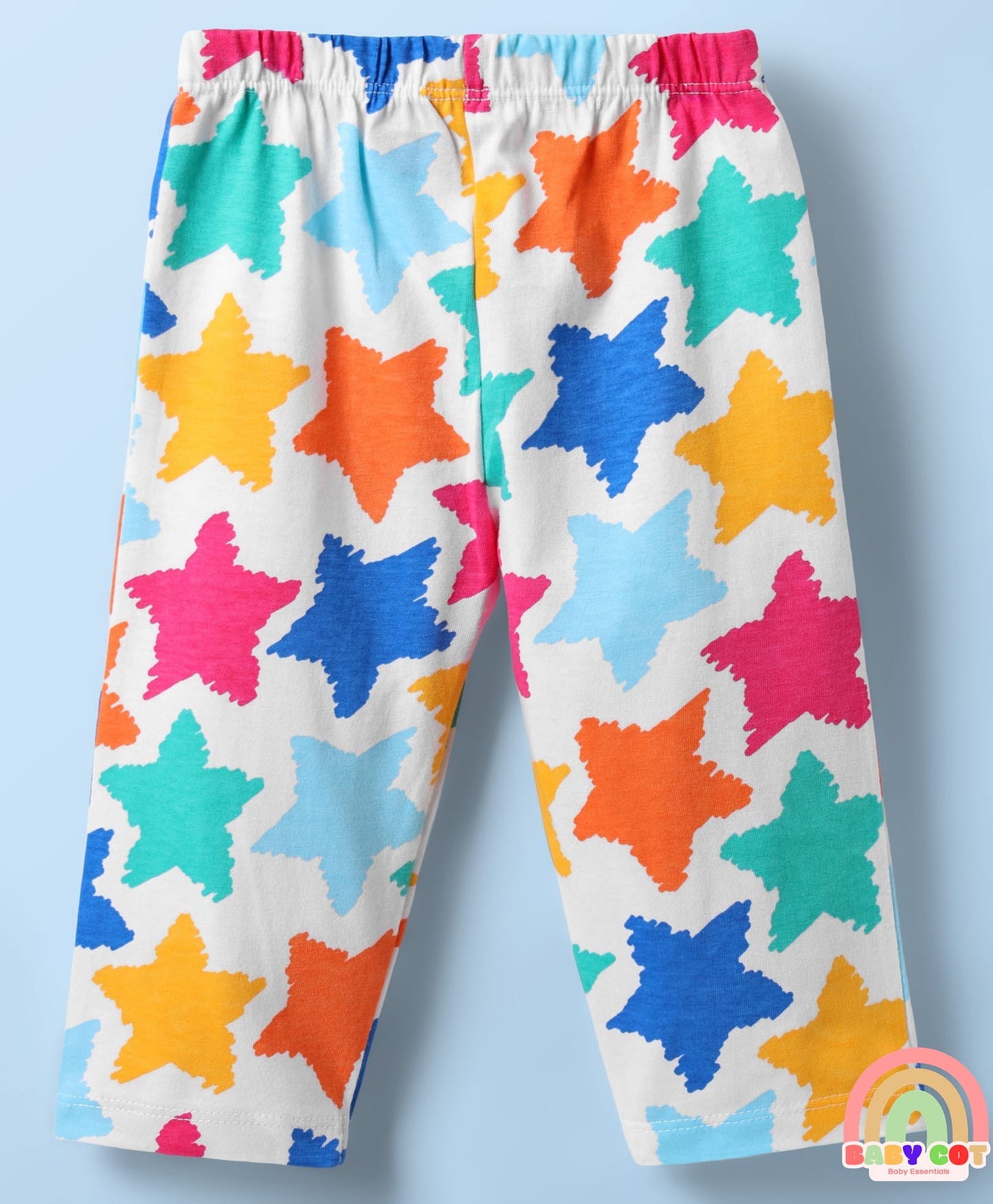 Single Jersey Knit Full Sleeves Top & Lounge Pant Co-ord Set with Star Print - White & Blue
