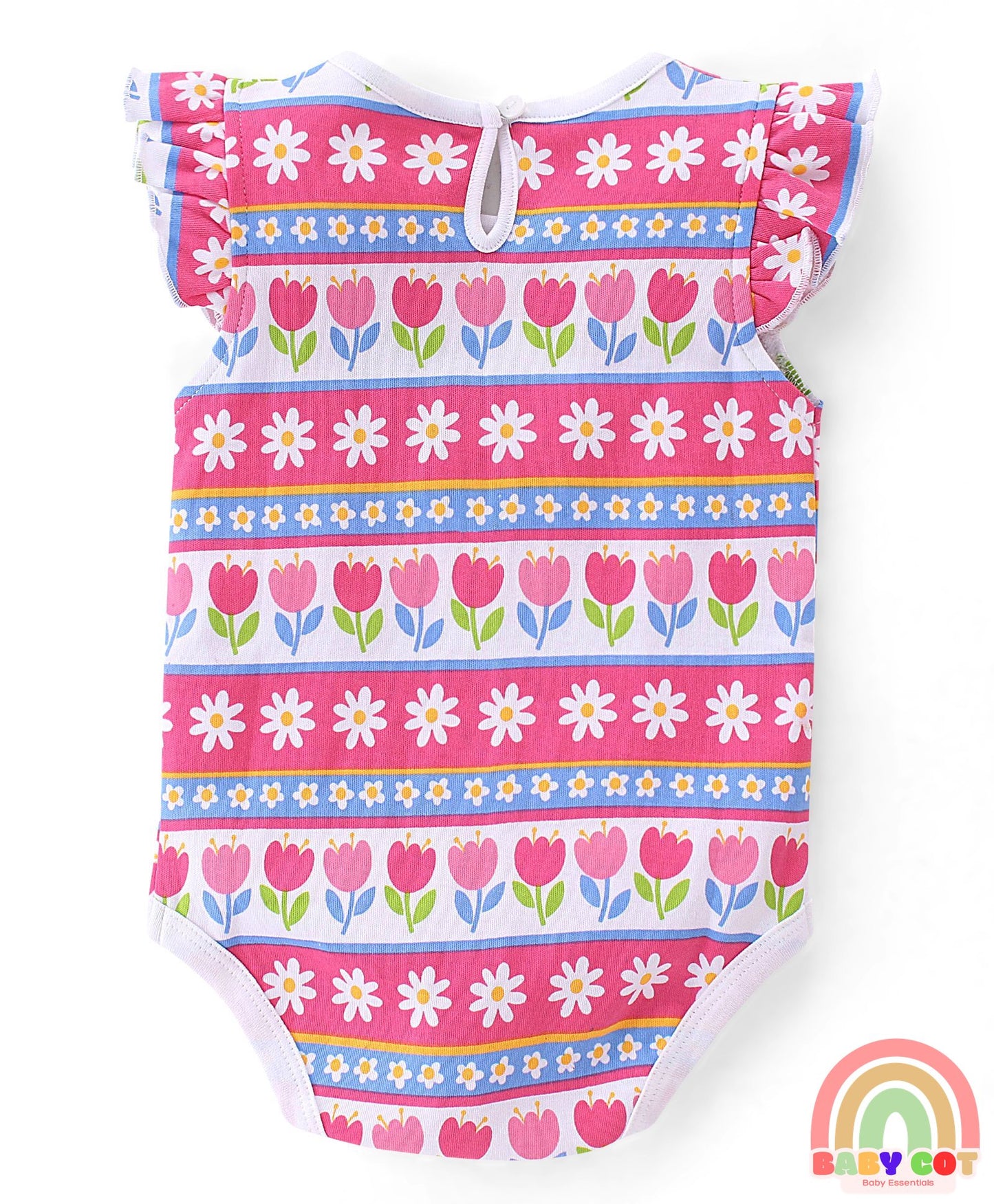 100% Cotton Knit Sleeveless with Frill Detailing Onesie Pack of 3 Text & Floral Print - Mutlicolour