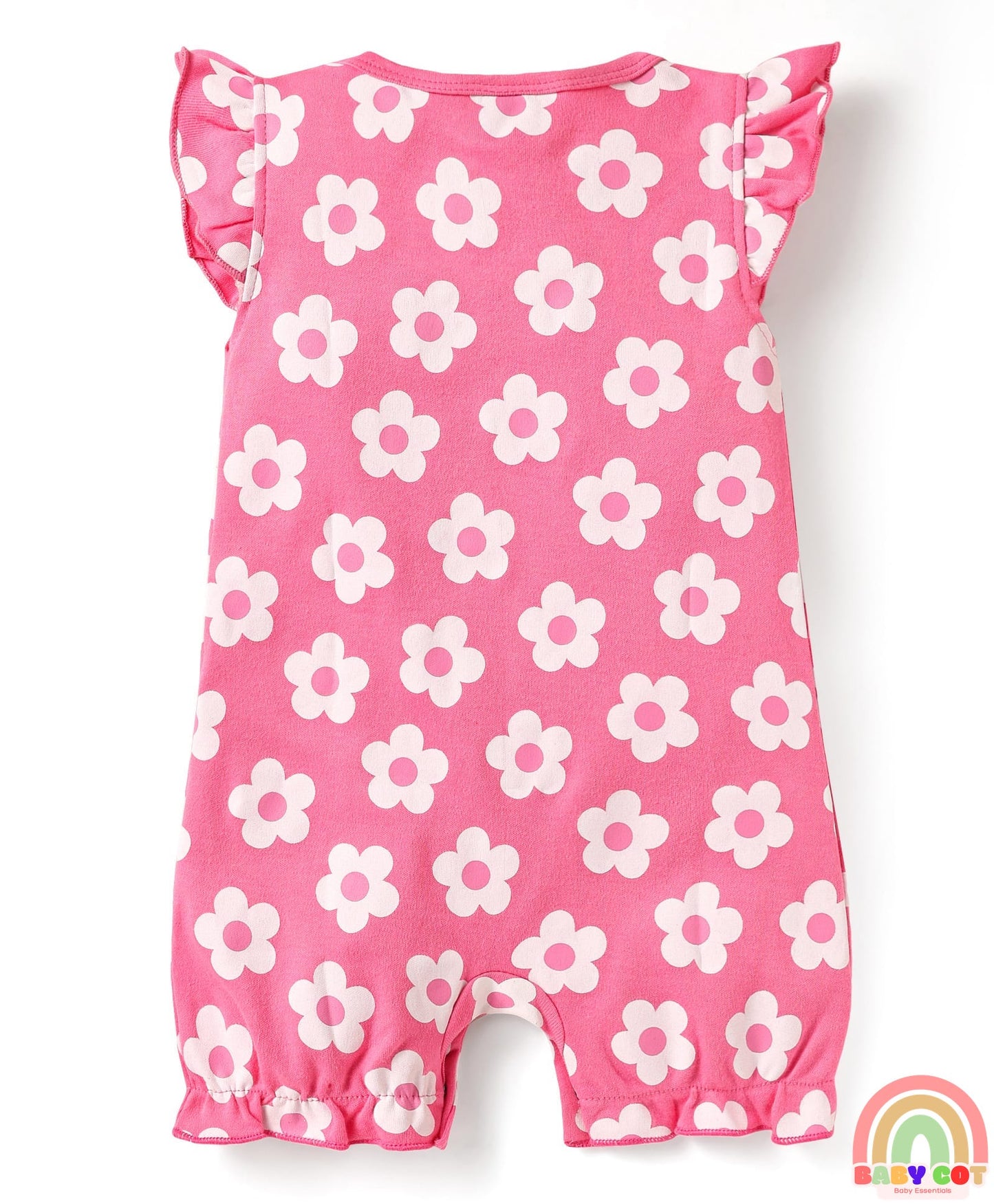 Interlock Knit Frill Sleeves Romper With Floral & Tropical Print Pack of 2 - Pink & Yellow