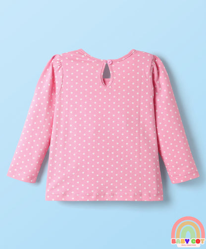 Cotton Knit Full Sleeves T-Shirts With Bear & Polka Dot Print Pack of 3 - Pink & Maroon