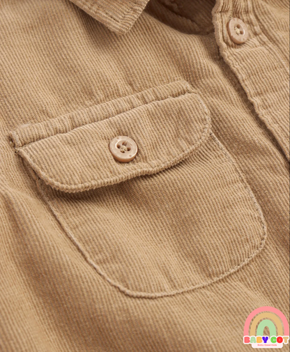 Cotton Woven Full Sleeves Solid Colour Corduory Shirt - Tan