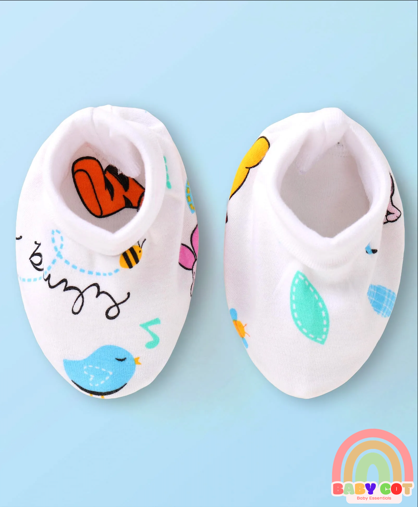 Interlock Knit Cap Mittens & Booties Set with Winnie & Friends Graphics - White