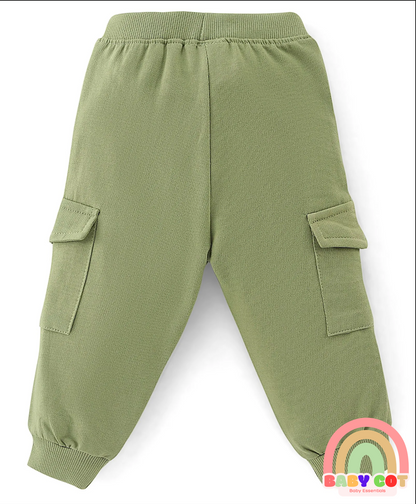 100% Cotton Knit Full Sleeves T-Shirt & Lounge Pants With Text Print & Striped - Blue & Green