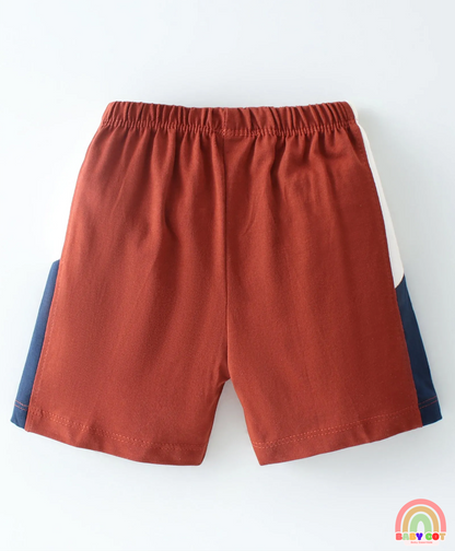 100% Cotton Half Sleeves Striped T-Shirt and Shorts Set Teddy Patch - Navy Blue