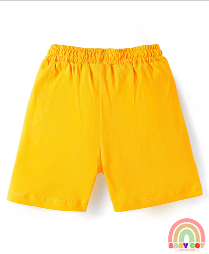 Cotton Knit Mid Thigh Length Shorts with Dino Print Pack of 3 - Grey Blue & Yellow