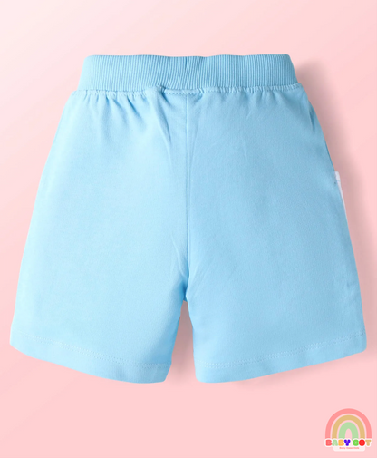 Single Jersey Knit Half Sleeves T-Shirt & Shorts Set With Beach Theme Print - Yellow & Blue
