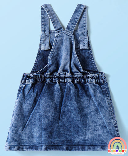 Woven Denim Frock & Full Sleeves Inner Tee With Floral Print - Navy Blue & Pink