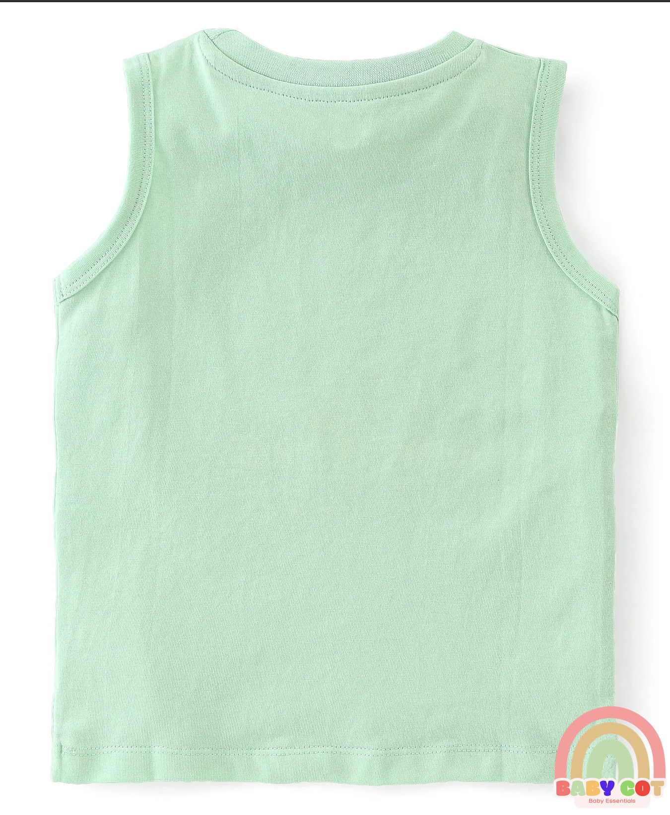 100% Cotton Knit Sleeveless T-Shirt With Striped & Jungle Theme Graphics Pack Of 3 - Orange Green & Blue