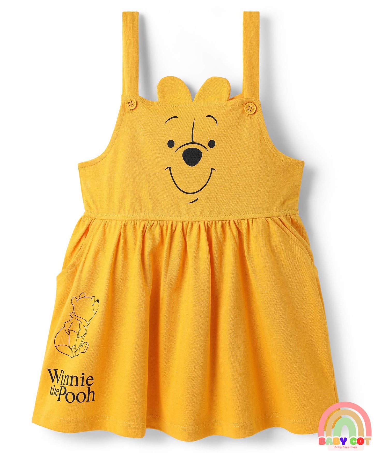 Cotton Jersey Knit Half Sleeves T-Shirt with Frock Winnie the Pooh Graphics- Yellow