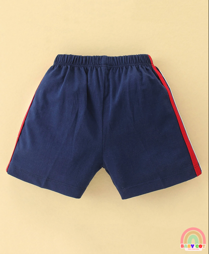 100% Cotton Knit Half Sleeves T-Shirt & Shorts With Star Print - White & Navy Blue