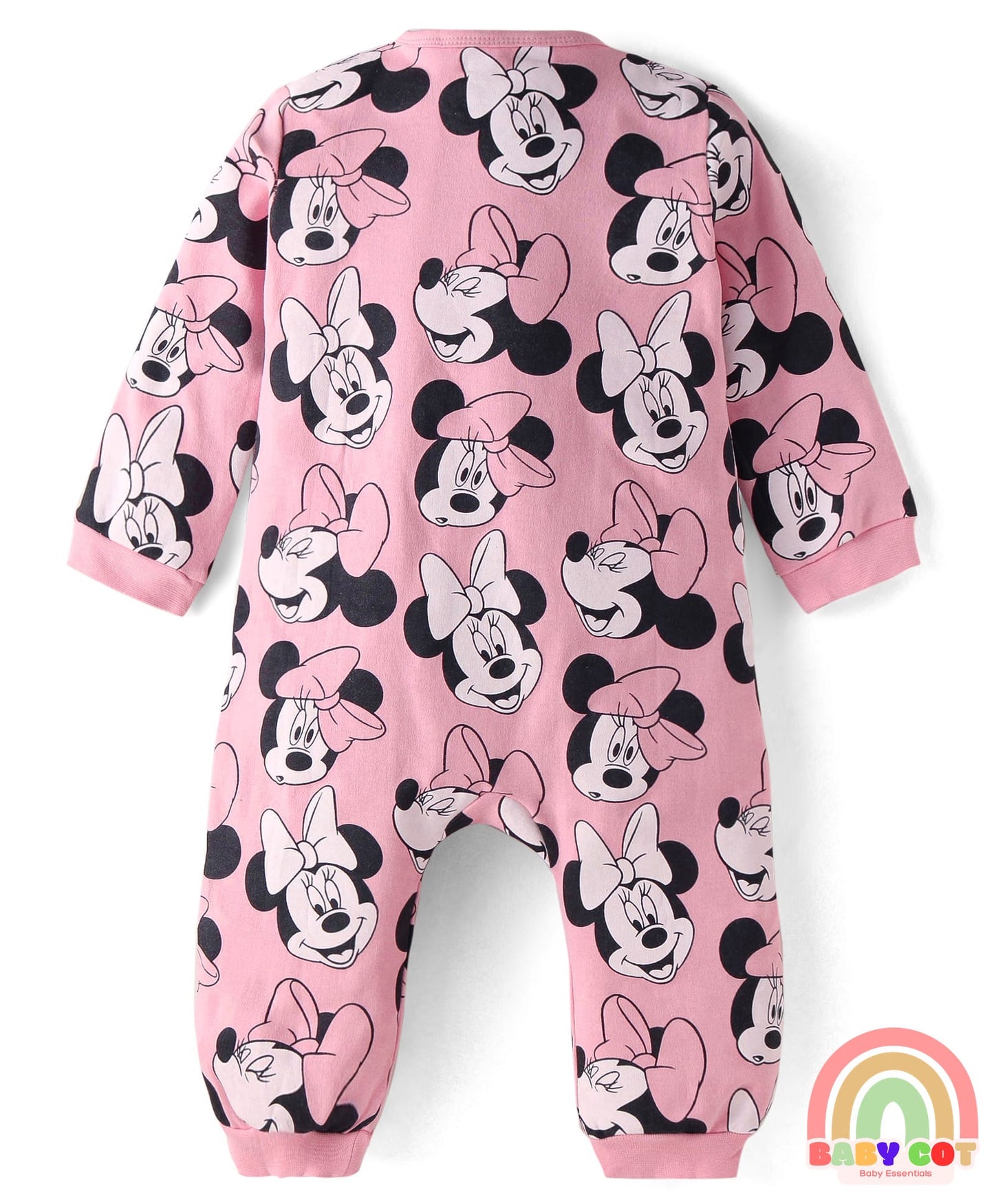 Interlock Knit Full Sleeves Front Open Minnie Mouse Printed Rompers Pack of 3 - Lilac Yellow & Pink