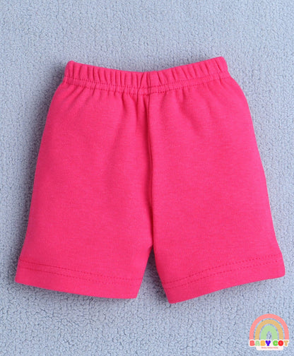 Cotton Knit Half Sleeves Unicorn Printed Tee & Shorts Set - Pink