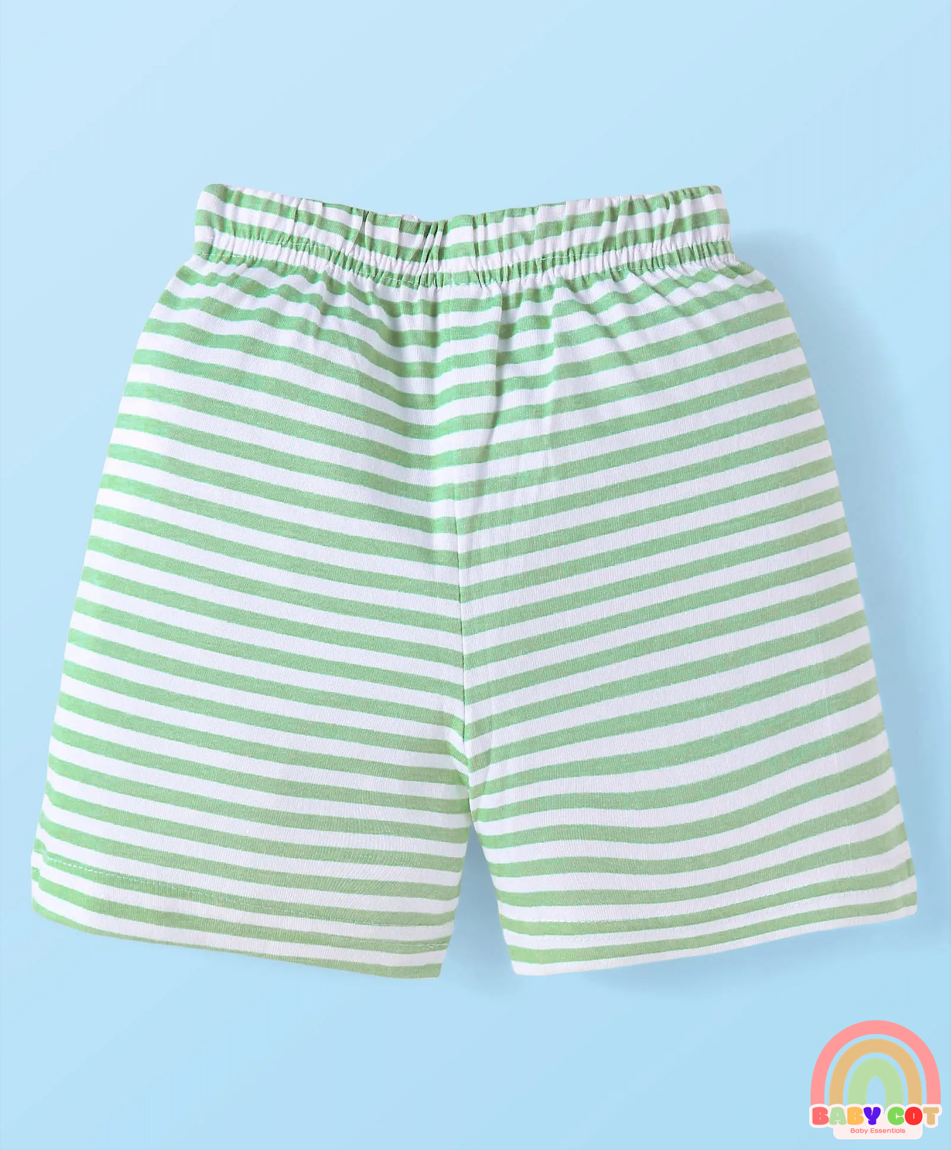 Cotton Knit Mid Thigh Length Shorts with Stripes & Frog Print Pack of 3 - White & Yellow