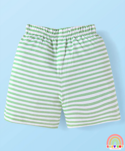 Cotton Knit Mid Thigh Length Shorts with Stripes & Frog Print Pack of 3 - White & Yellow