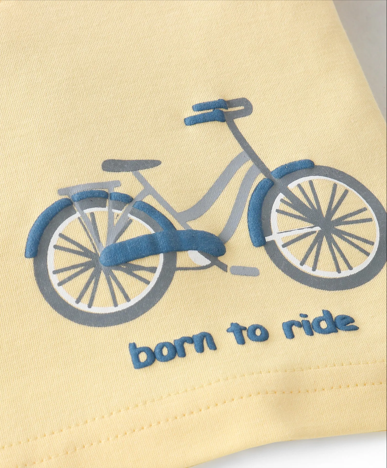 100% Cotton Knit Half Sleeves Polo T-Shirt & Woven Striped Shorts Set With Bicycle Print - Light Yellow & Sky Blue