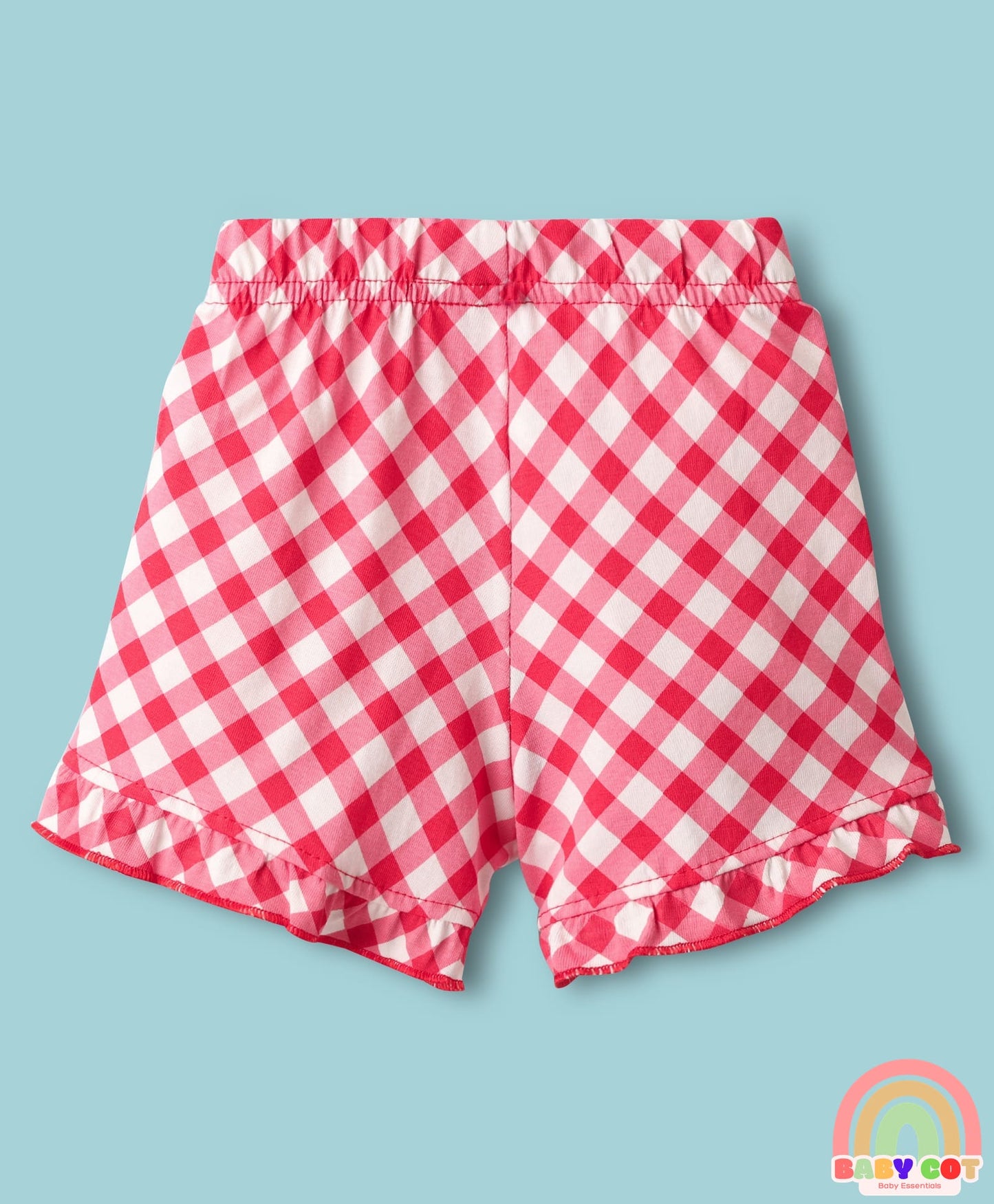 Knee Length Shorts With Checks Strawberry Print & Bow Applique Pack Of 3 - Pink White & Peach