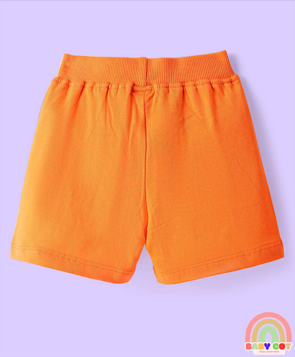 Cotton Knit Mid Thigh Length Shorts with Text Print & Tape Detailing Pack of 3 - Orange & Blue