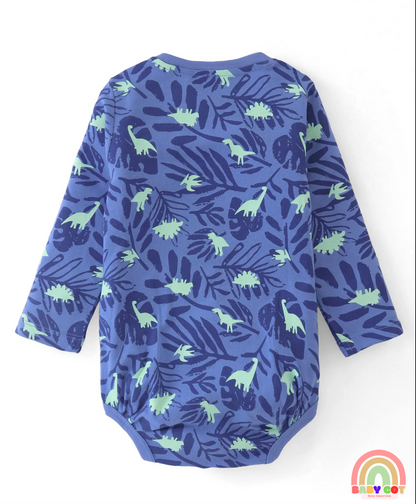 100% Cotton Knit With Eco- Jiva Finish Full Sleeves Onesies with Dino Print Pack of 5 - Blue Green & Pink