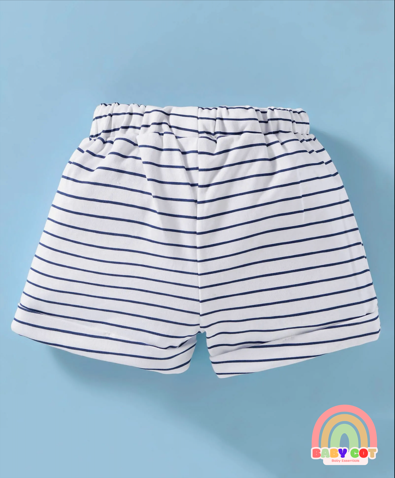 Interlock Knit Half Sleeves Striped T-Shirt & Shorts Set With Animal Print - White