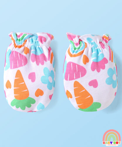100% Cotton Interlock Knit Sleeveless Onesie with Hair Band Booties & Mittens with Floral & Tropical Print - White & Pink