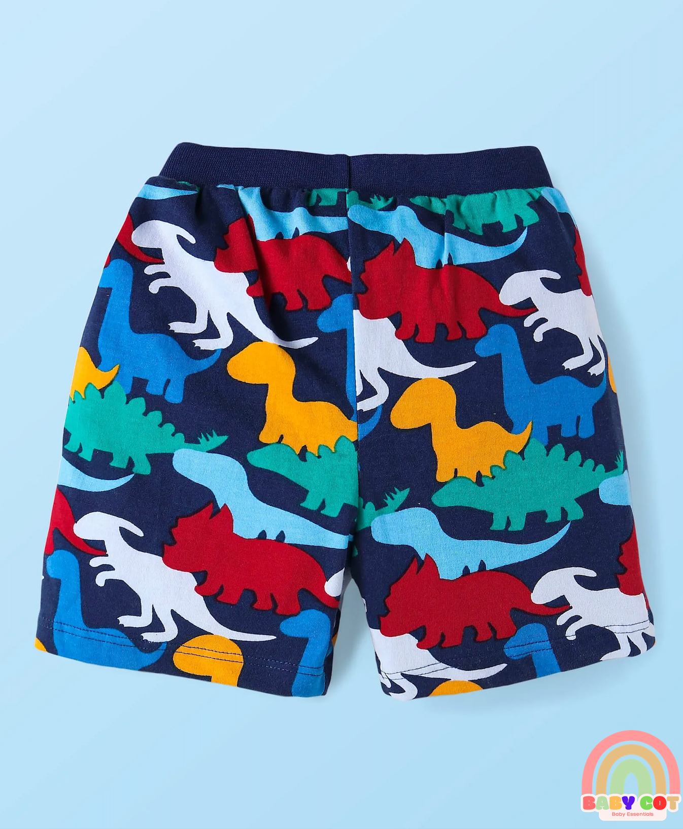 Single Jersey Shorts with Stripes & Dino Print Pack of 3 - Yellow & Navy Blue