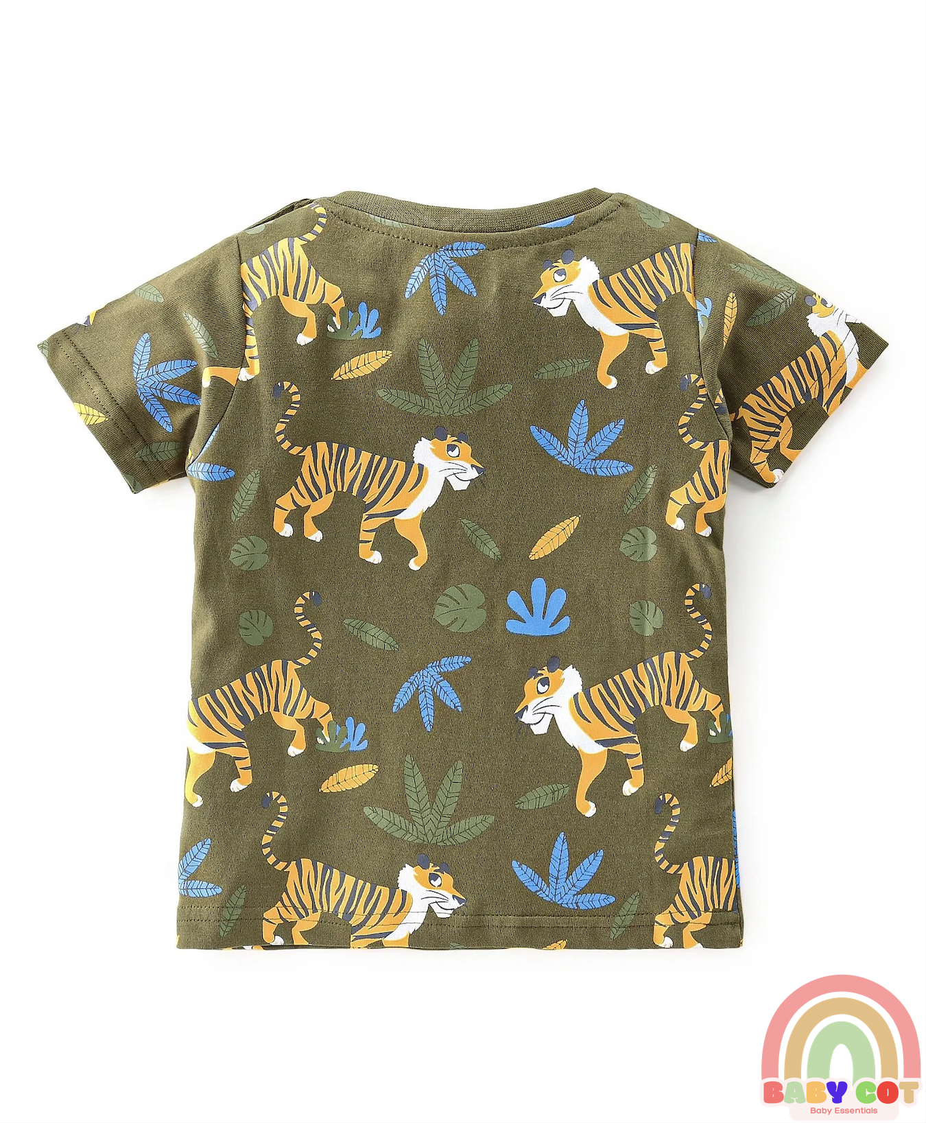 100% Cotton Knit Half Sleeves T-Shirts Tiger Print Pack of 3 - Yellow & Green