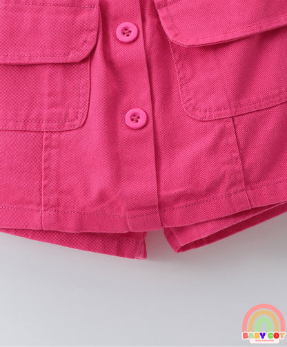 Denim Washed Skorts with Pockets - Dark Pink