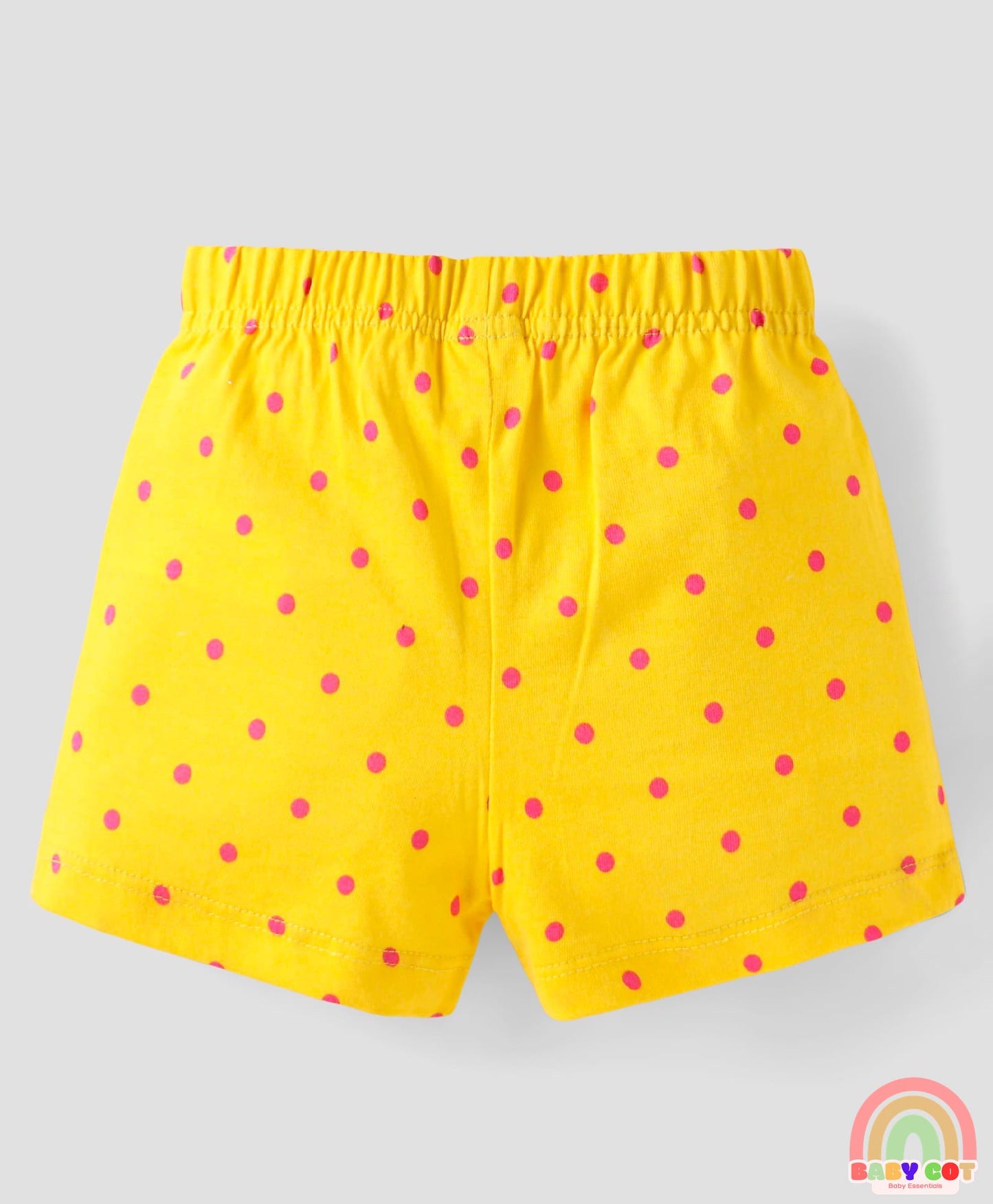 Single Jersey Knit Mid Thigh Bow Applique Shorts with Polka Dots & Hearts Print Pack of 3 - Pink Yellow & Purple