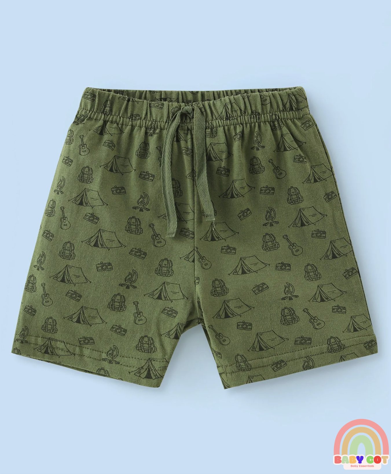 Cotton Knit Striped and Bear Printed Shorts Pack of 3 - Green White and Brown