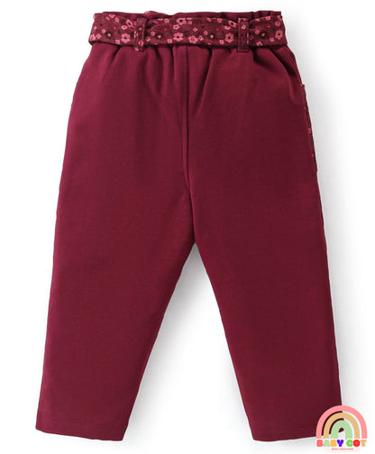 Twill Knit Full Sleeves T-Shirt & Lounge Pants Set With Bunny Print & Text Embroidery - Light Pink & Maroon