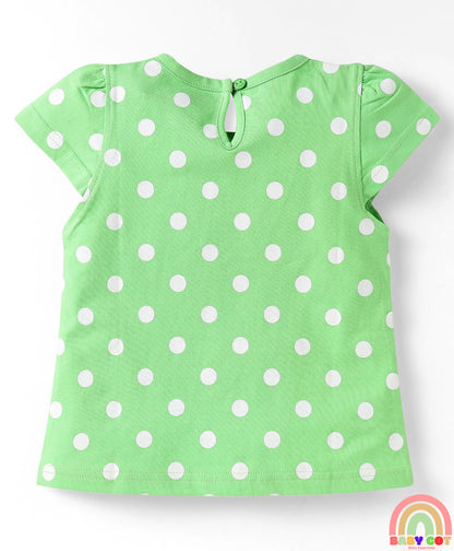 Cotton Knit Half Sleeves T-Shirts With Polka Dot & Floral Print Pack Of 3 - Pink & Light Green