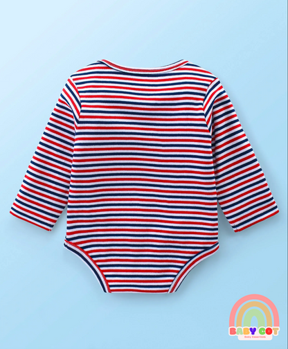 100% Cotton Interlock Knit Full Sleeves Onesies With Stripes & Penguin Print Pack of 3 -Multicolour