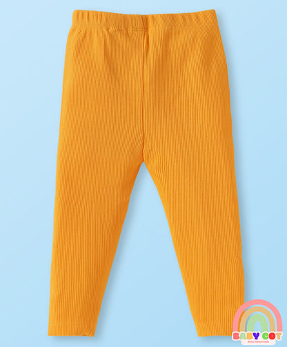 Single Jersey Knit Full Sleeves Top & Leggings with Floral Embroidery - White & Yellow