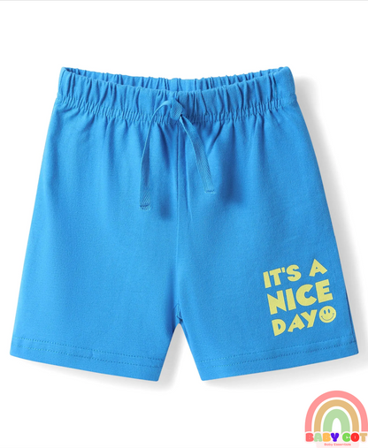 Cotton Knit Mid Thigh Shorts with Tropical Theme Print & Stripes Pack of 3 - Multicolor