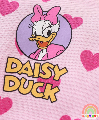 Cotton Knit Cap Mittens & Booties Set with Heart & Daisy Duck Graphic - Pink