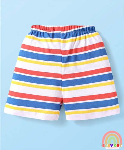 Single Jersey Knit Shorts with Stripes & Dino Print Pack of 3 - Yellow & White