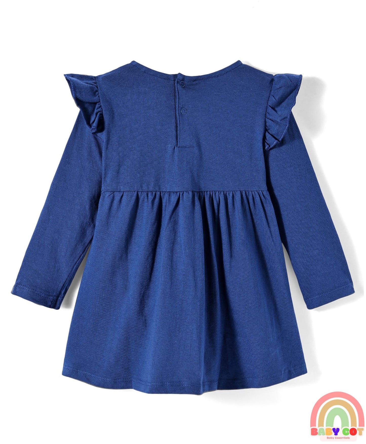 Single Jersey Knit Full Sleeves Frocks With Minnie Mouse Graphics & Frill Detailing Pack of 2 - Pink & Navy Blue