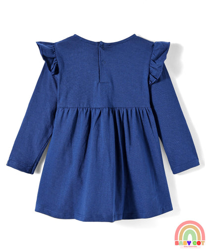 Single Jersey Knit Full Sleeves Frocks With Minnie Mouse Graphics & Frill Detailing Pack of 2 - Pink & Navy Blue