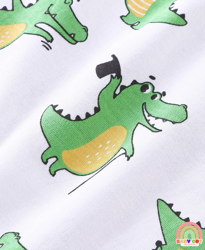 100% Cotton Half Sleeves Rompers Crocodile Print Pack of 2 - Multicolour